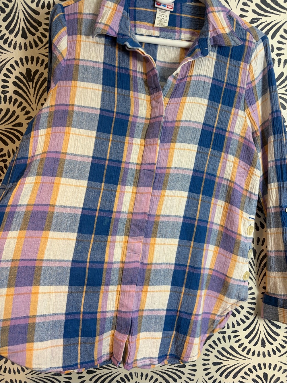 Vintage American Sweetheart Cotton Plaid Mother Of Pearl Button Shirt FLAWS - Picture 3 of 12